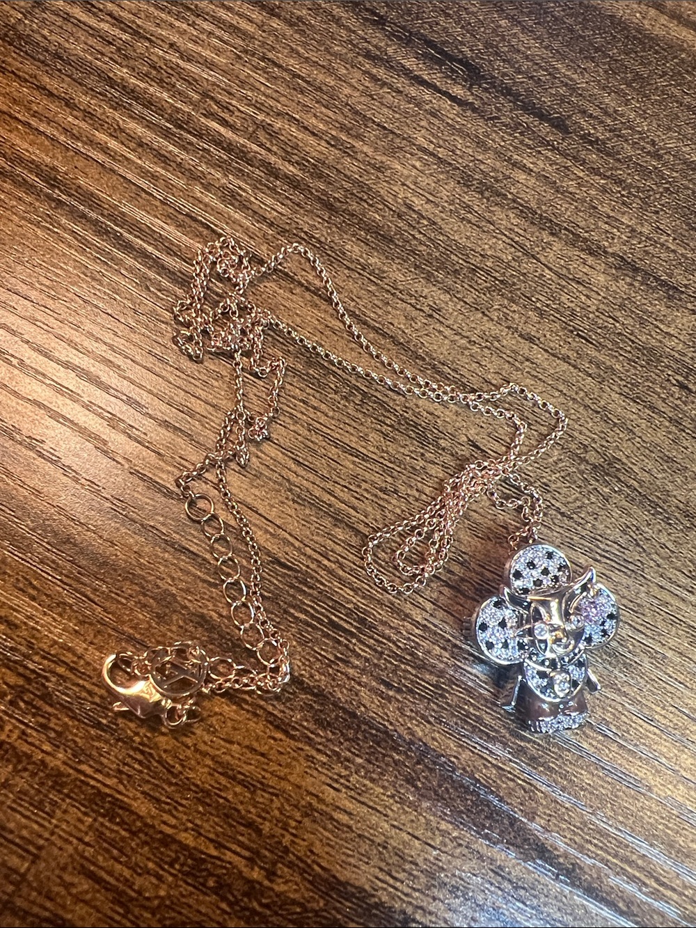 Rose Gold - Silver Floral Cow Pendant Long Necklace - Sparkling Pink Blk Accents